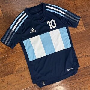 Messi 10 Adidas Kids Navy and Light Blue Soccer training Jersey